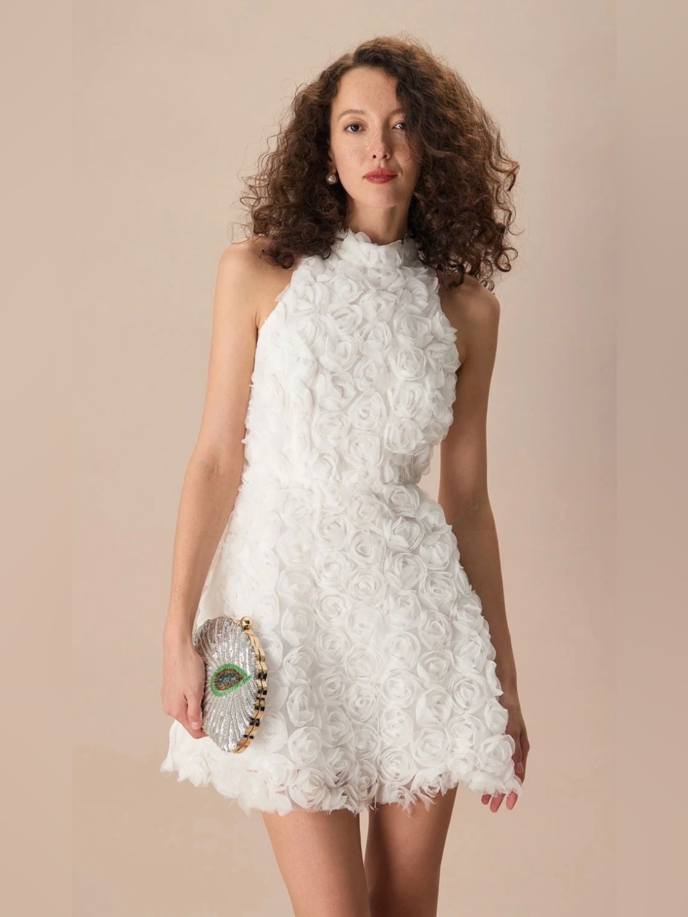 RIHOAS The White Mock Neck Tie-Back Mini Dress